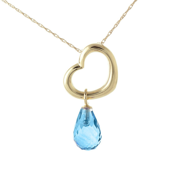 Galaxy Gold Products Jewelry - 14K. SOLID GOLD HEART NECKLACE WITH DANGLING NATURAL BLUE TOPAZ (Yellow Gold)